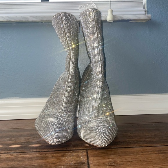 Crystal embellished heels boots diamond crystal bling embellished ankle booties - Picture 12 of 13